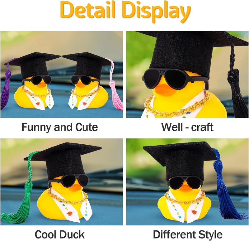 wonuu Graduation Stole Rubber Ducks, Dashboard Decorations Duck for Car Ornament Accessories with Hat Sunglasses Sash Chain (Pink) - Image 4